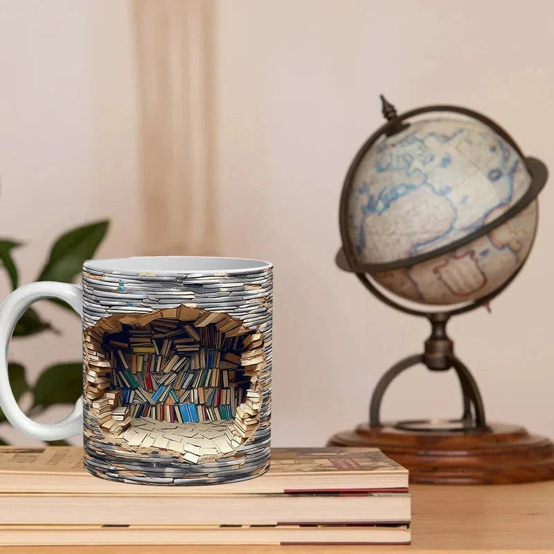 3D Library Bookshelf Mug for Book Lovers