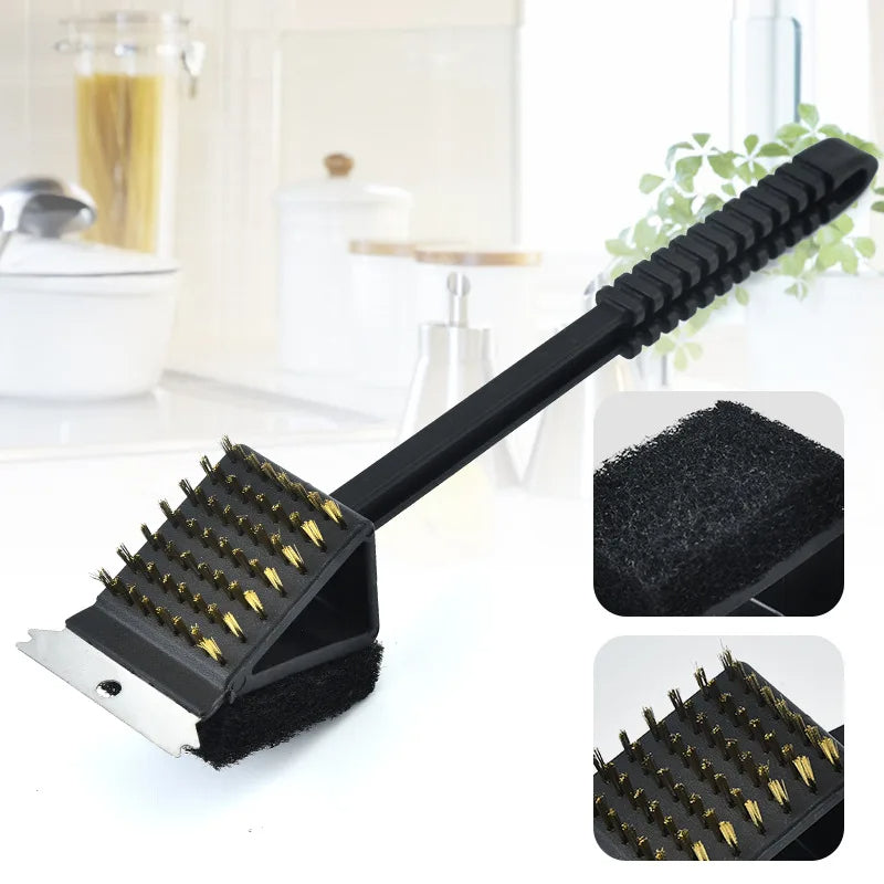 3-in-1 Barbecue Grill Brush with Scraper & Sponge