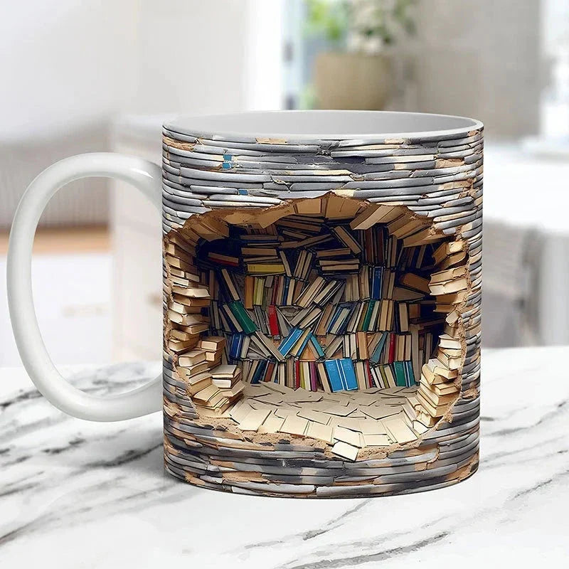 3D Library Bookshelf Mug for Book Lovers