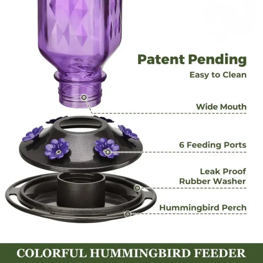24 oz Leak-Proof Glass Hummingbird Feeder