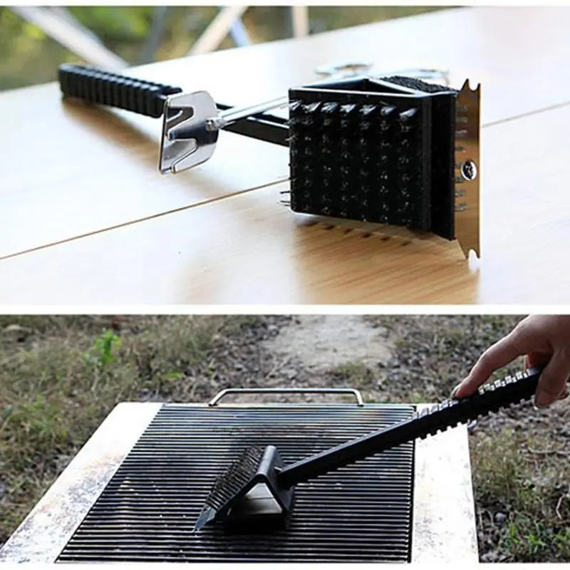 3-in-1 Barbecue Grill Brush with Scraper & Sponge