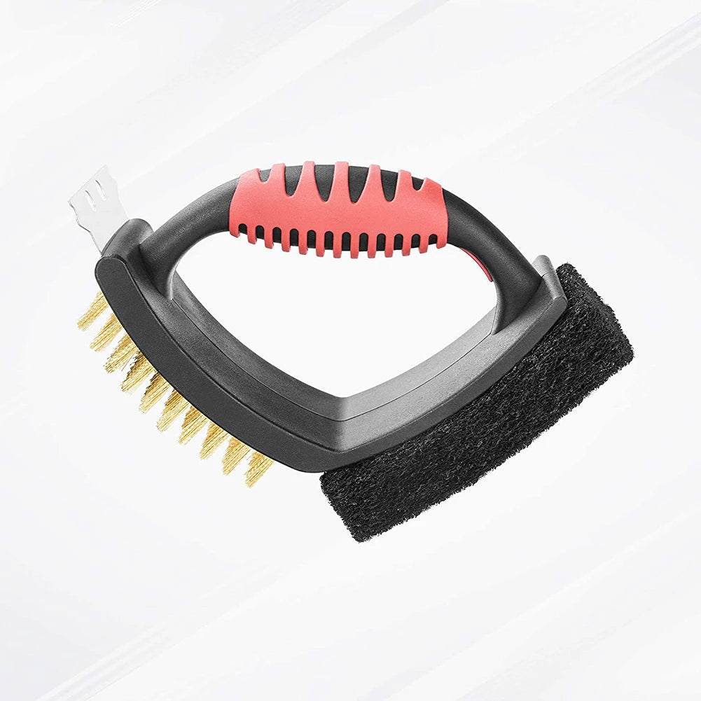 3-in-1 Grill Brush with Brass Bristles & Scraper
