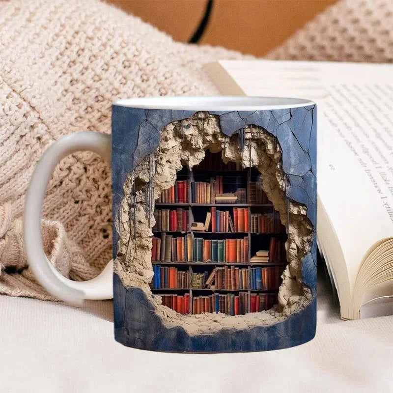 3D Library Bookshelf Mug for Book Lovers