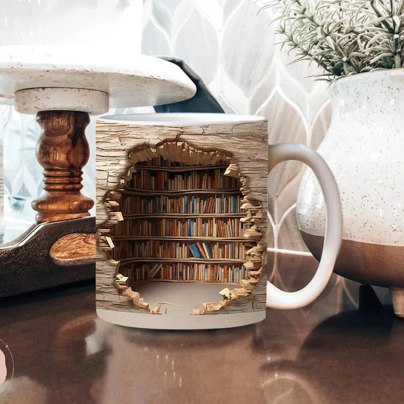 3D Library Bookshelf Mug for Book Lovers