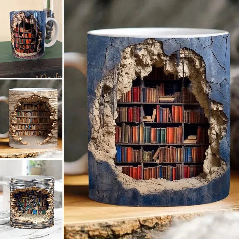 3D Library Bookshelf Mug for Book Lovers