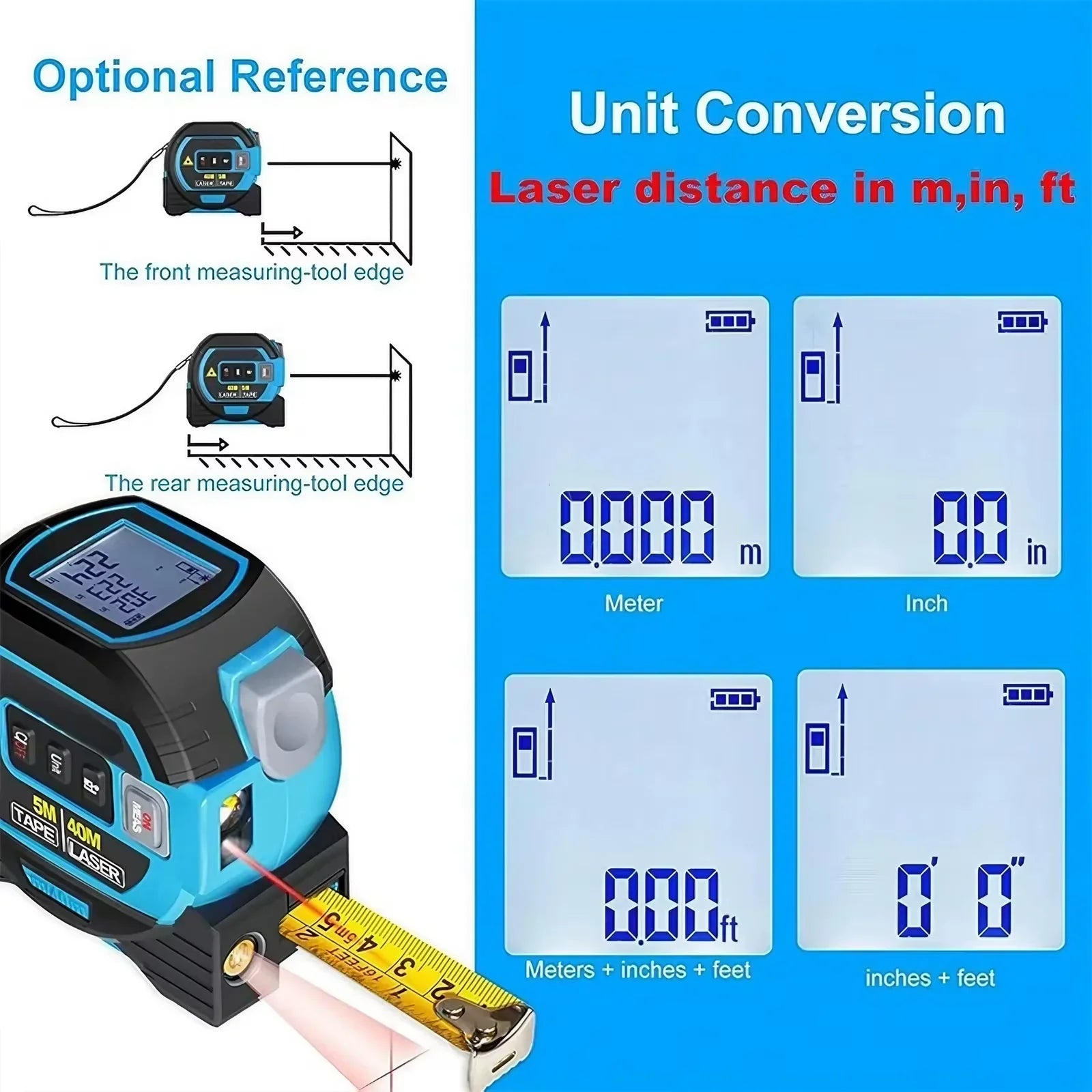 3-in-1 Laser Tape Measure (40m/60m)
