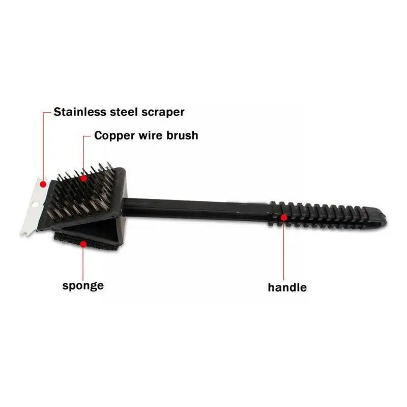 3-in-1 Barbecue Grill Brush with Scraper & Sponge
