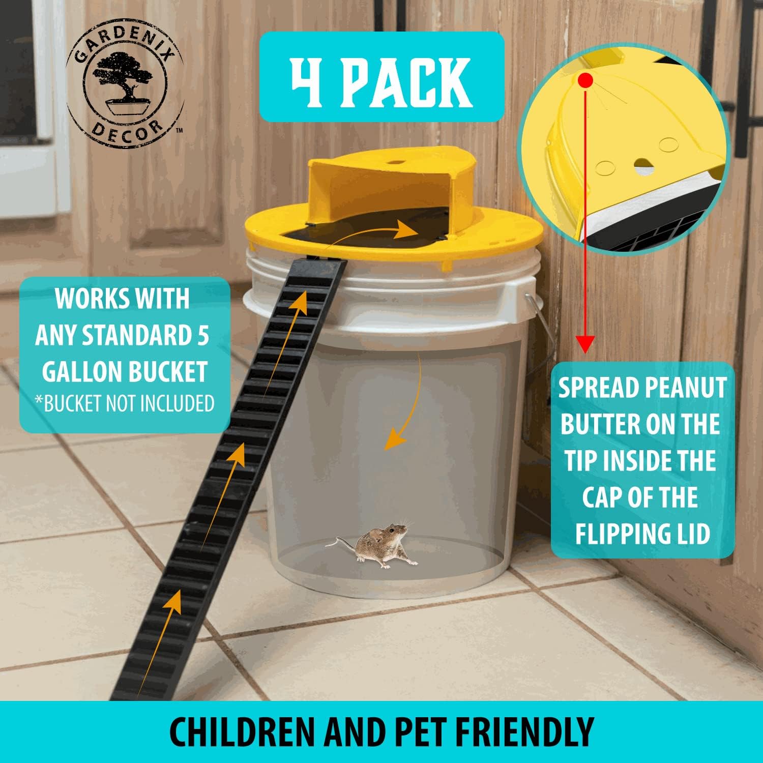 4-Pack Bucket-Lid Mouse Trap