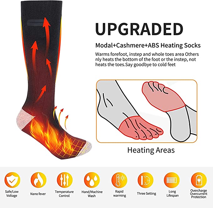 2 Pairs of Unisex Rechargeable Heated Socks
