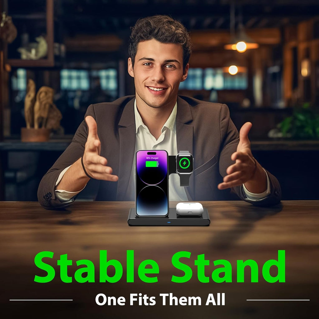 3-in-1 Wireless Charging Stand for Phone, Watch & Earbuds