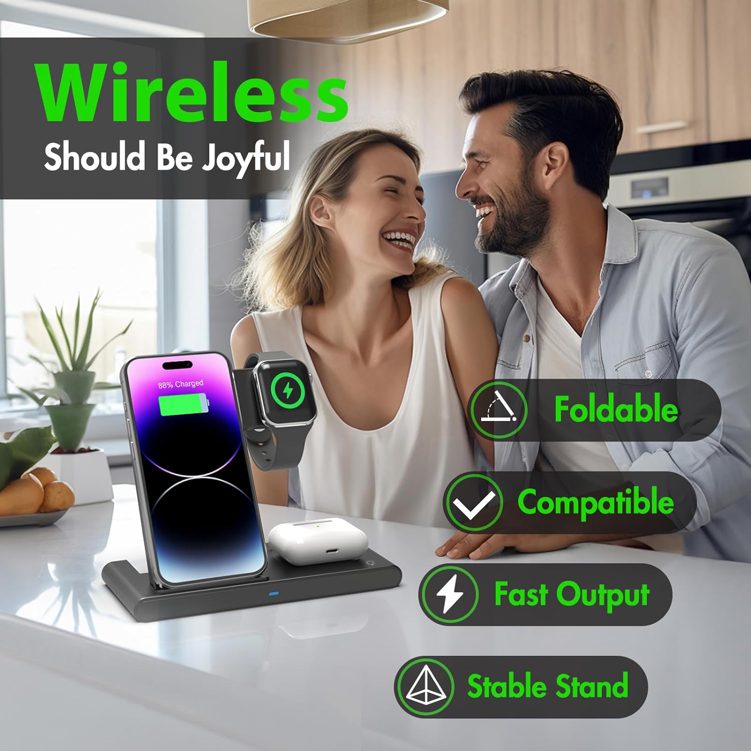 3-in-1 Wireless Charging Stand for Phone, Watch & Earbuds