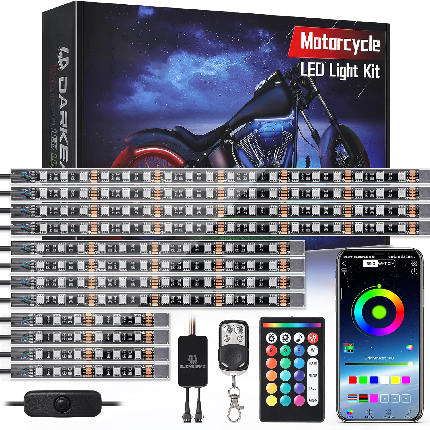 12-Piece Motorcycle LED Light Kit with Turn Signals