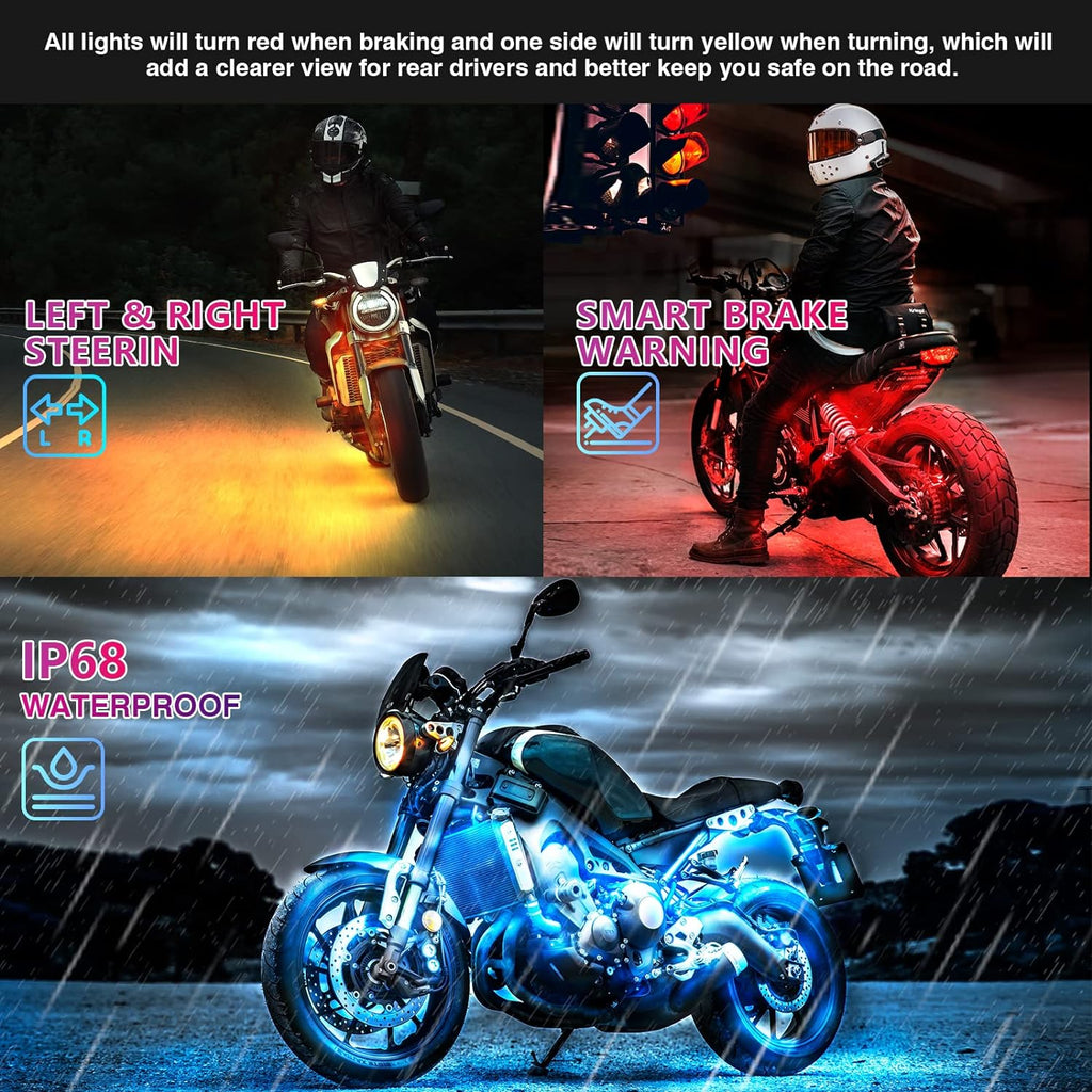 12-Piece Motorcycle LED Light Kit with Turn Signals