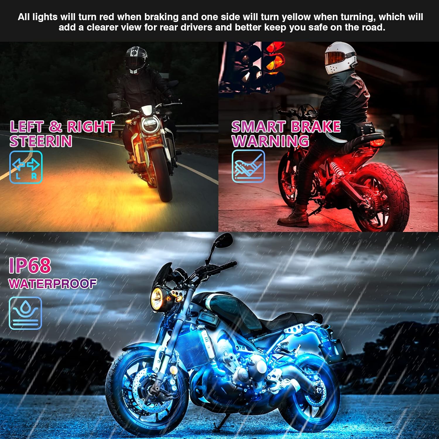12-Piece Motorcycle LED Light Kit with Turn Signals