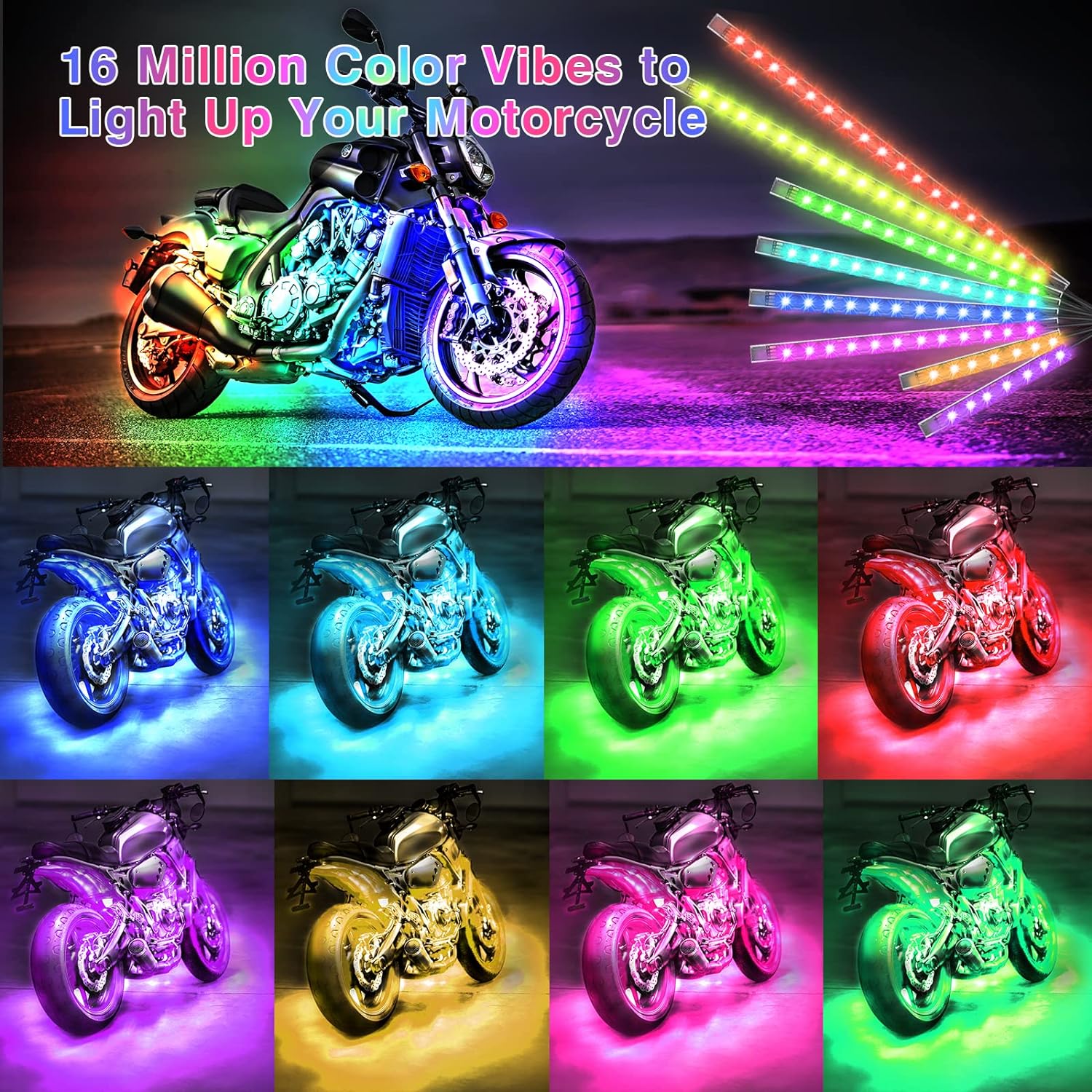 12-Piece Motorcycle LED Light Kit with Turn Signals
