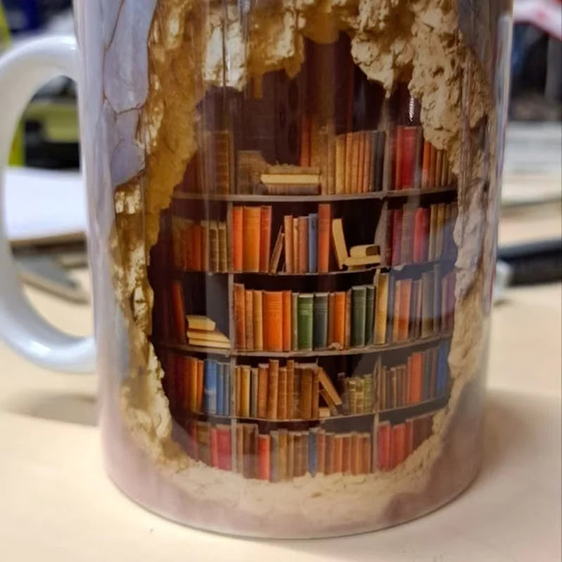 3D Library Bookshelf Mug for Book Lovers