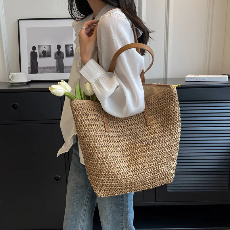 Classic Straw Beach Tote — Natural Woven Shopper