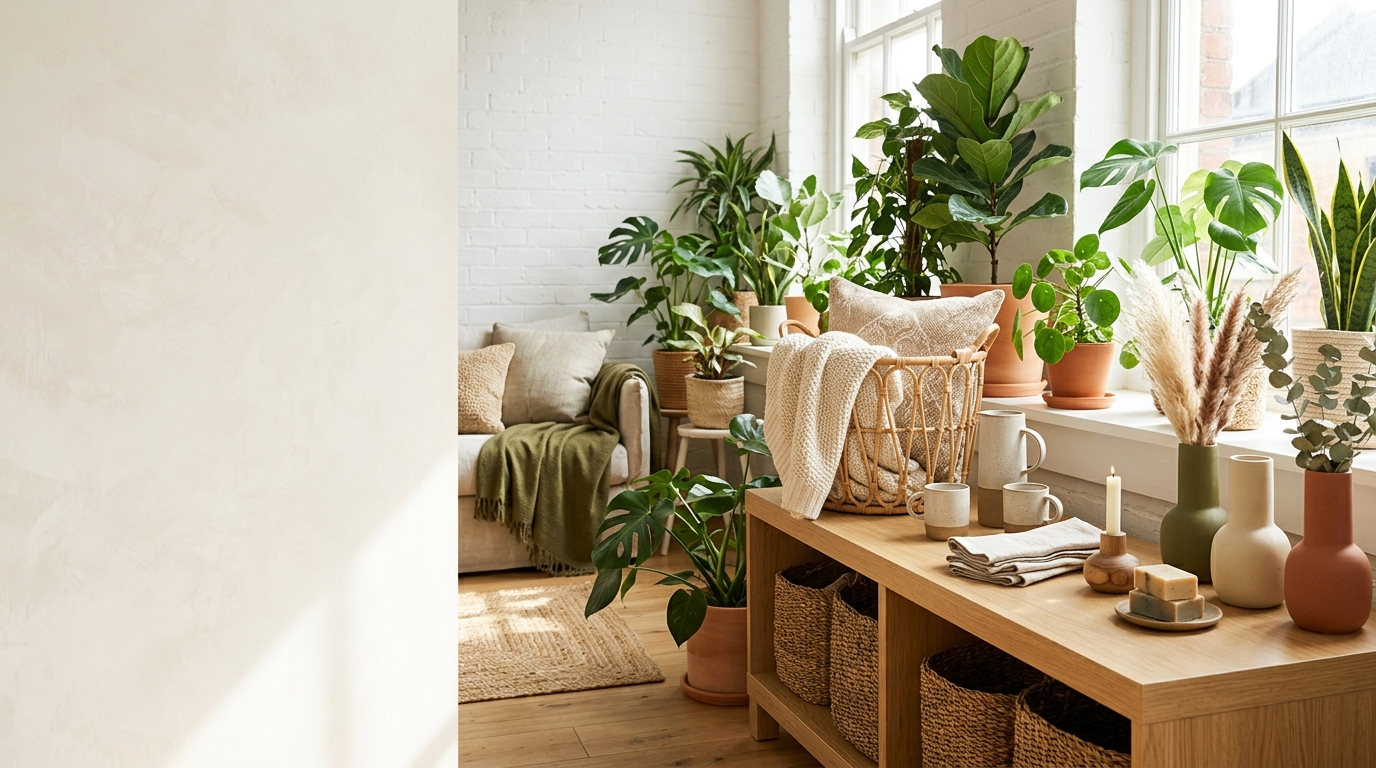 Warm lifestyle home setting with curated br2nd products