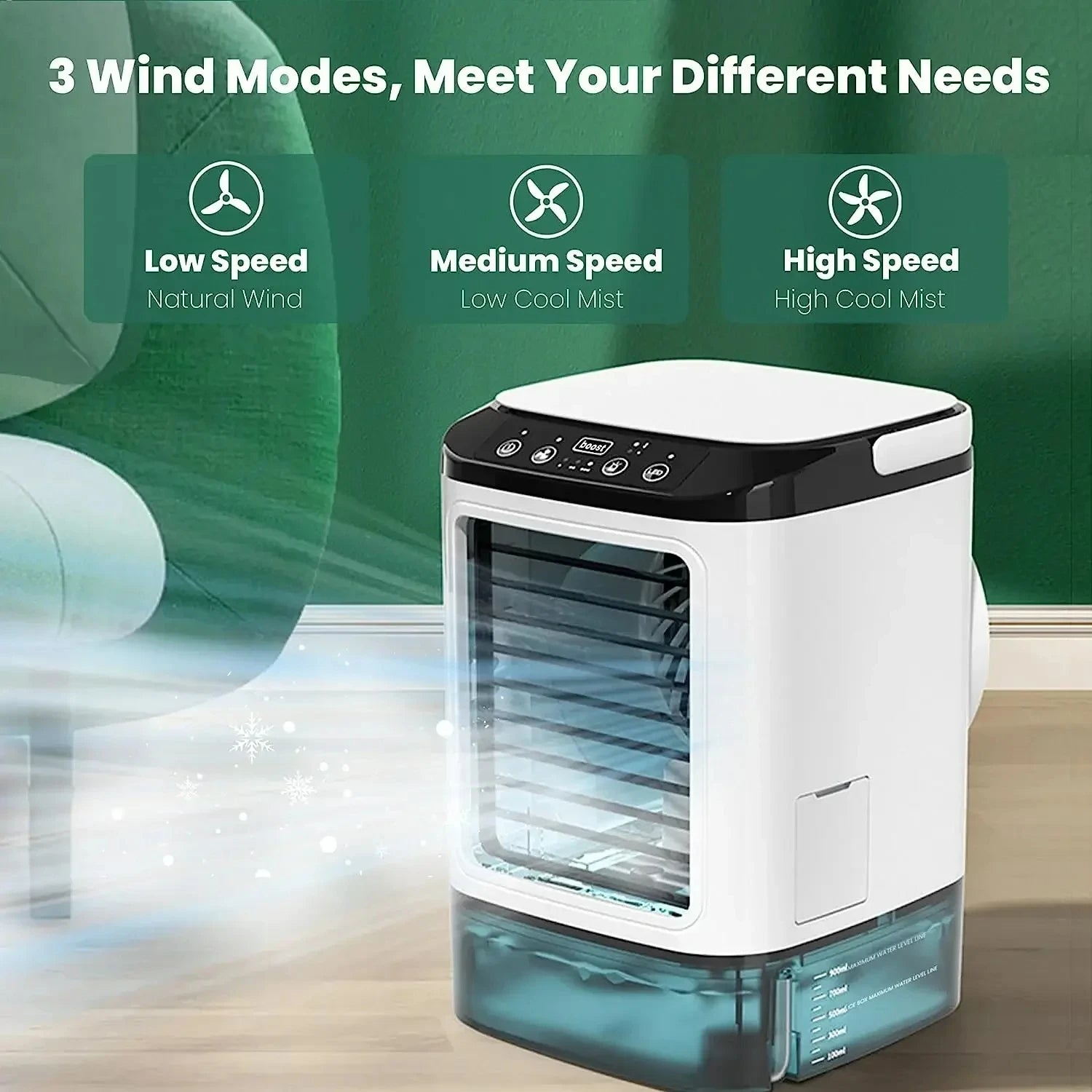 3-Speed Portable Air Cooler with Ultrasonic Cooling