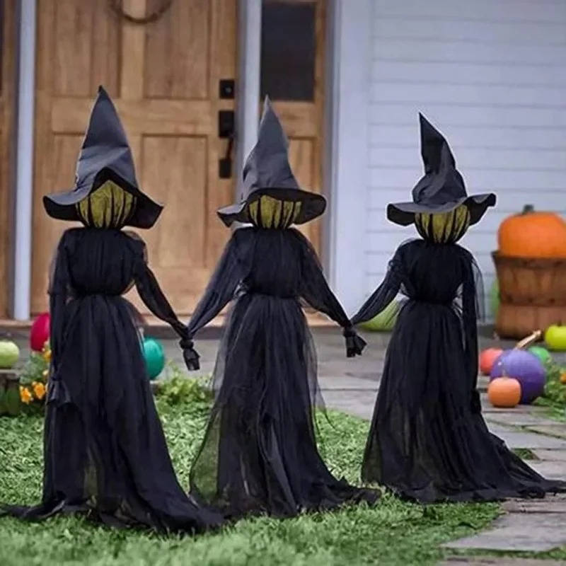 3-Piece Sound-Activated Halloween Witch Decoration