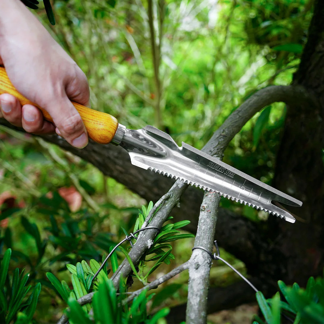 5-in-1 Stainless Steel Weed Puller with Wooden Handle