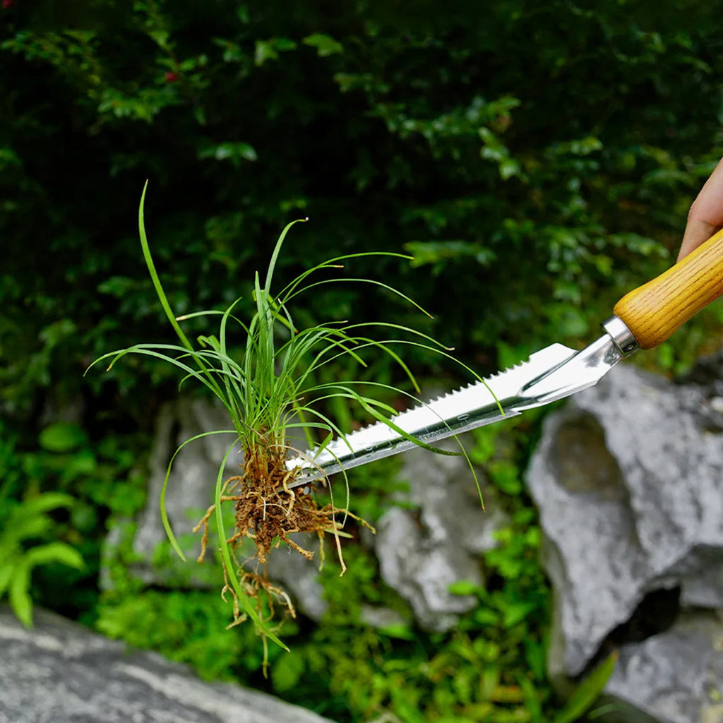 5-in-1 Stainless Steel Weed Puller with Wooden Handle