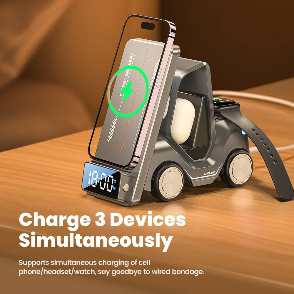 5-in-1 Forklift Wireless Charger with Alarm Clock & Night Light
