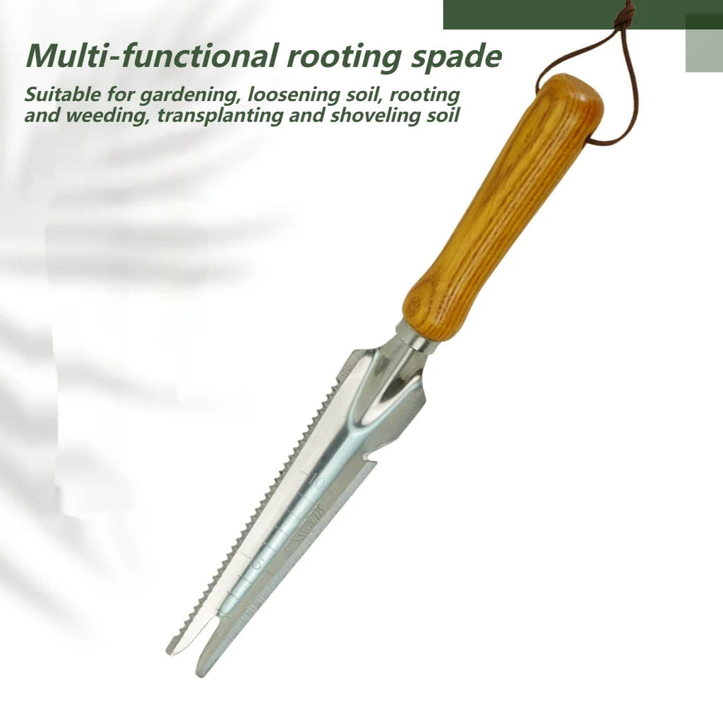5-in-1 Stainless Steel Weed Puller with Wooden Handle