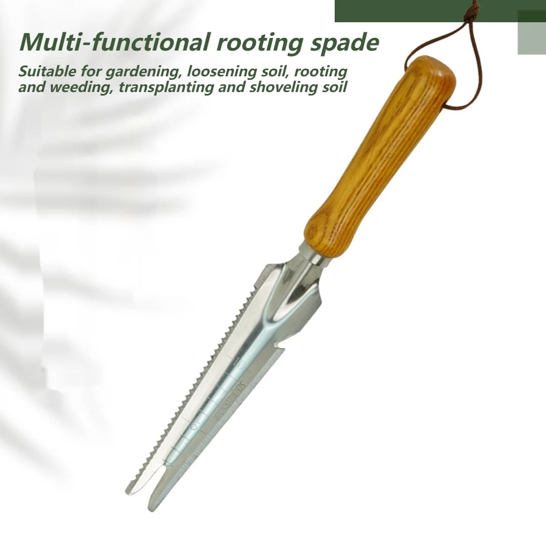 5-in-1 Stainless Steel Weed Puller with Wooden Handle