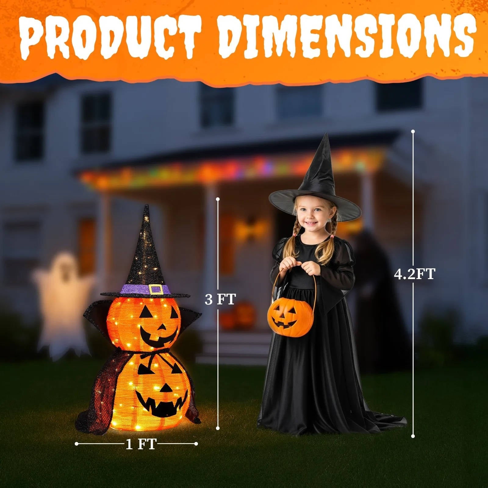 3 ft Collapsible Light-Up Halloween Pumpkin (2-Pack)