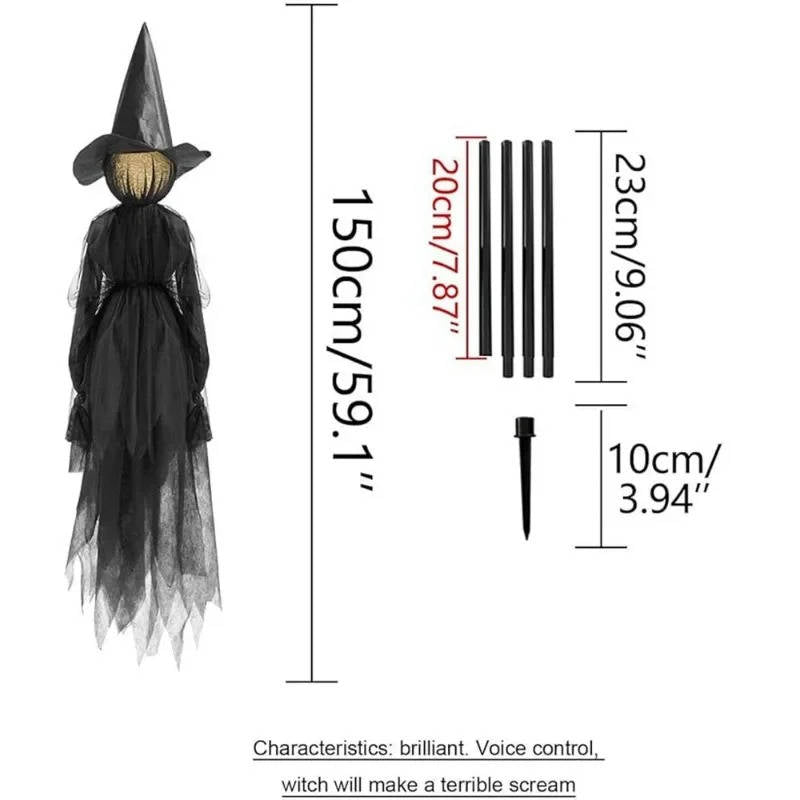 3-Piece Sound-Activated Halloween Witch Decoration