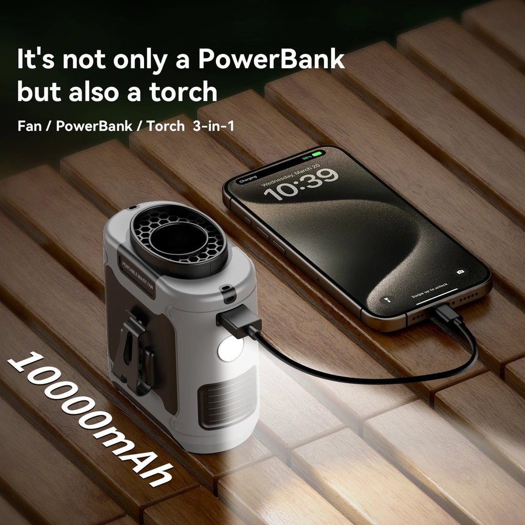 10,000mAh Portable Waist Fan with LED Light