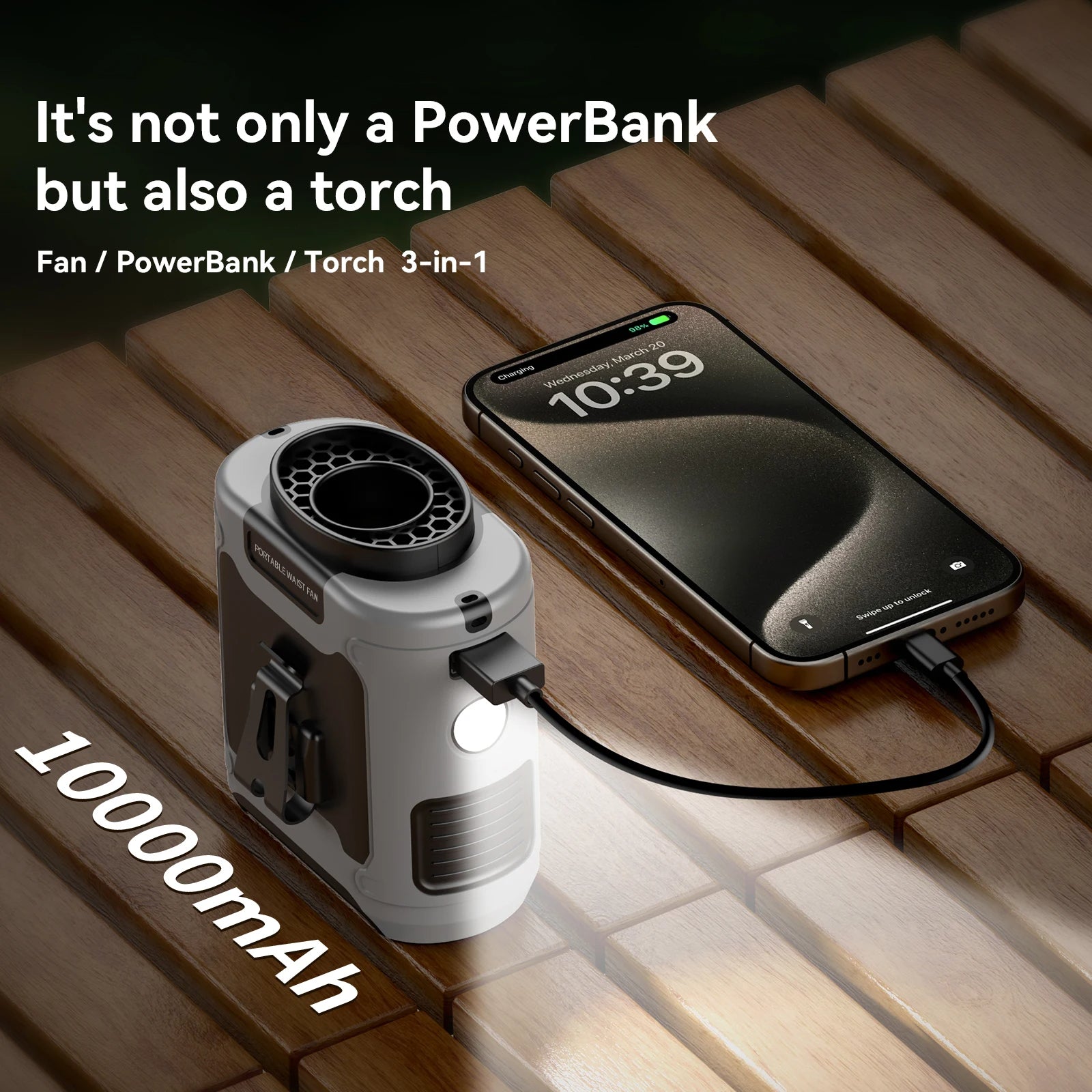 10,000mAh Portable Waist Fan with LED Light