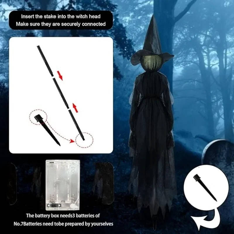 3-Piece Sound-Activated Halloween Witch Decoration