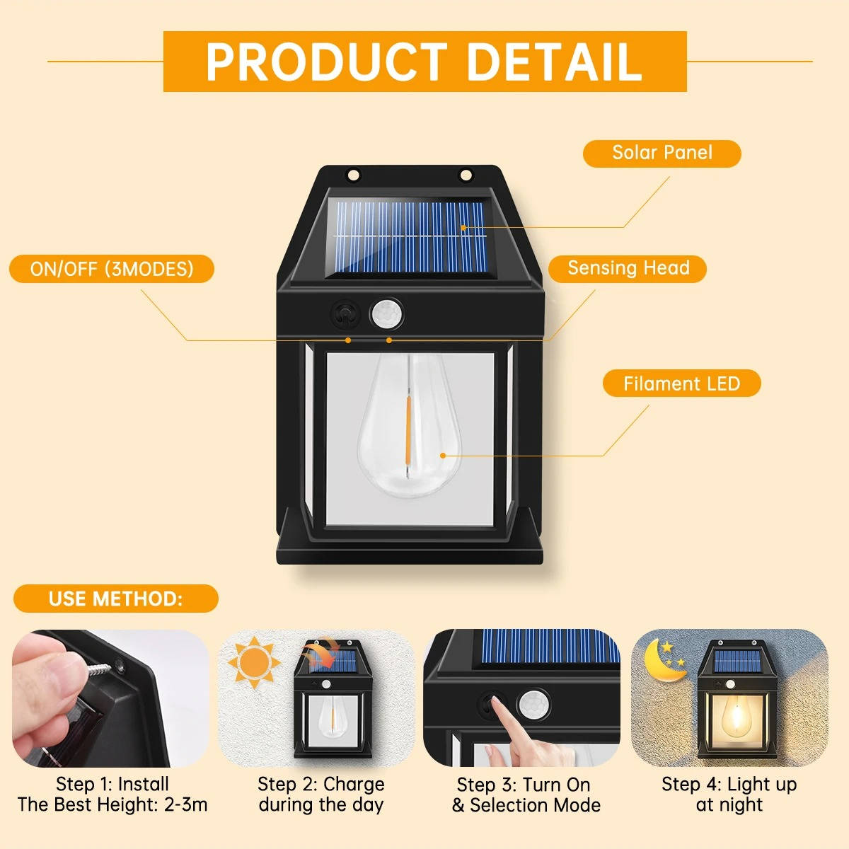 2-Pack Outdoor Solar Wall Lamp
