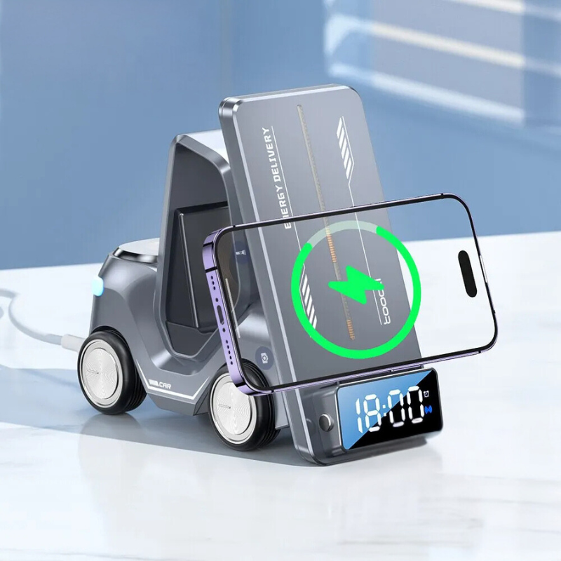 5-in-1 Forklift Wireless Charger with Alarm Clock & Night Light