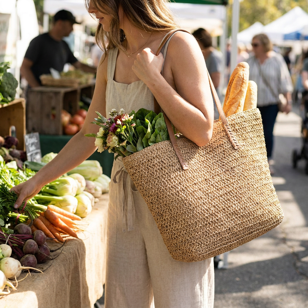 Classic Straw Beach Tote — Natural Woven Shopper