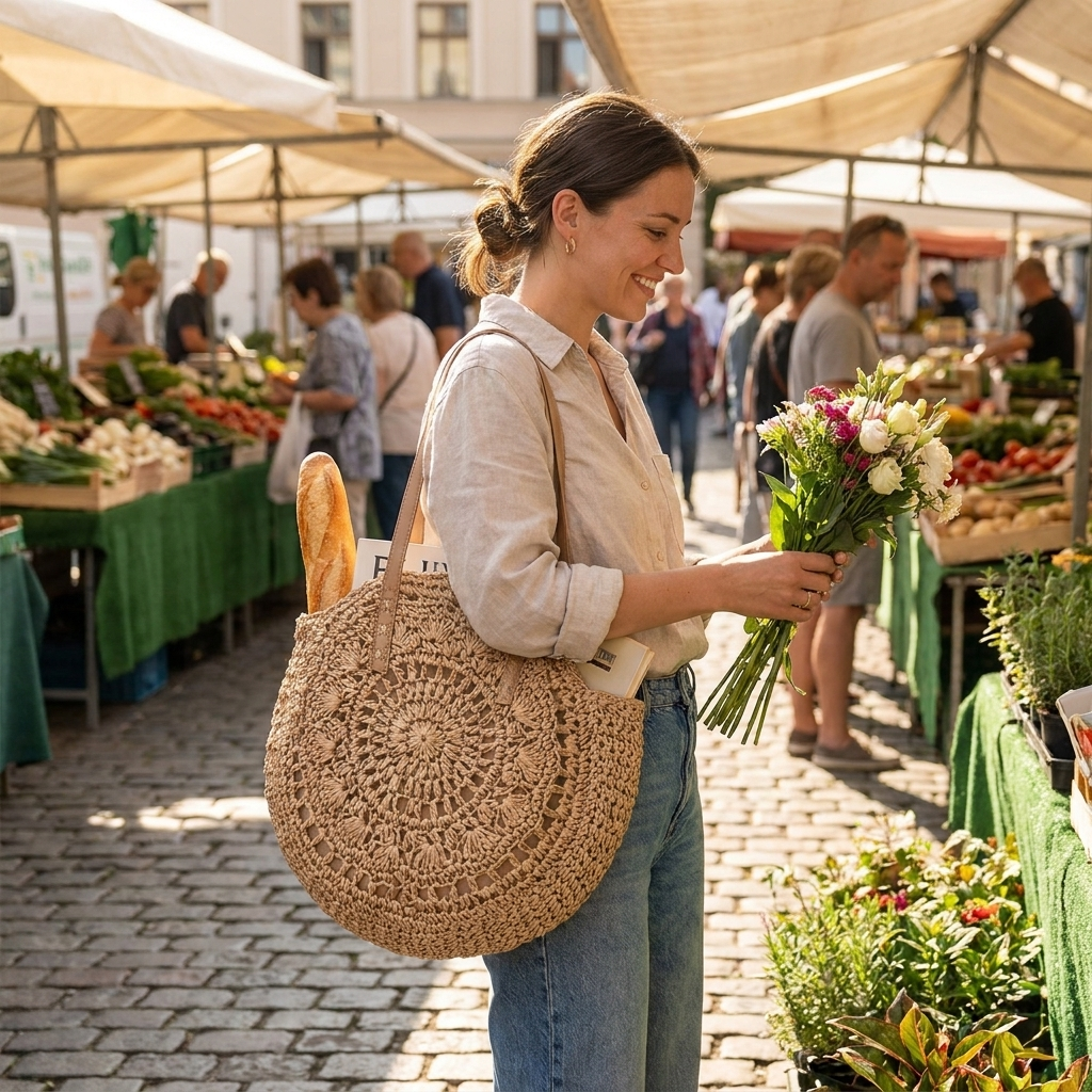 Raffia Shoulder Tote — Summer Market Bag