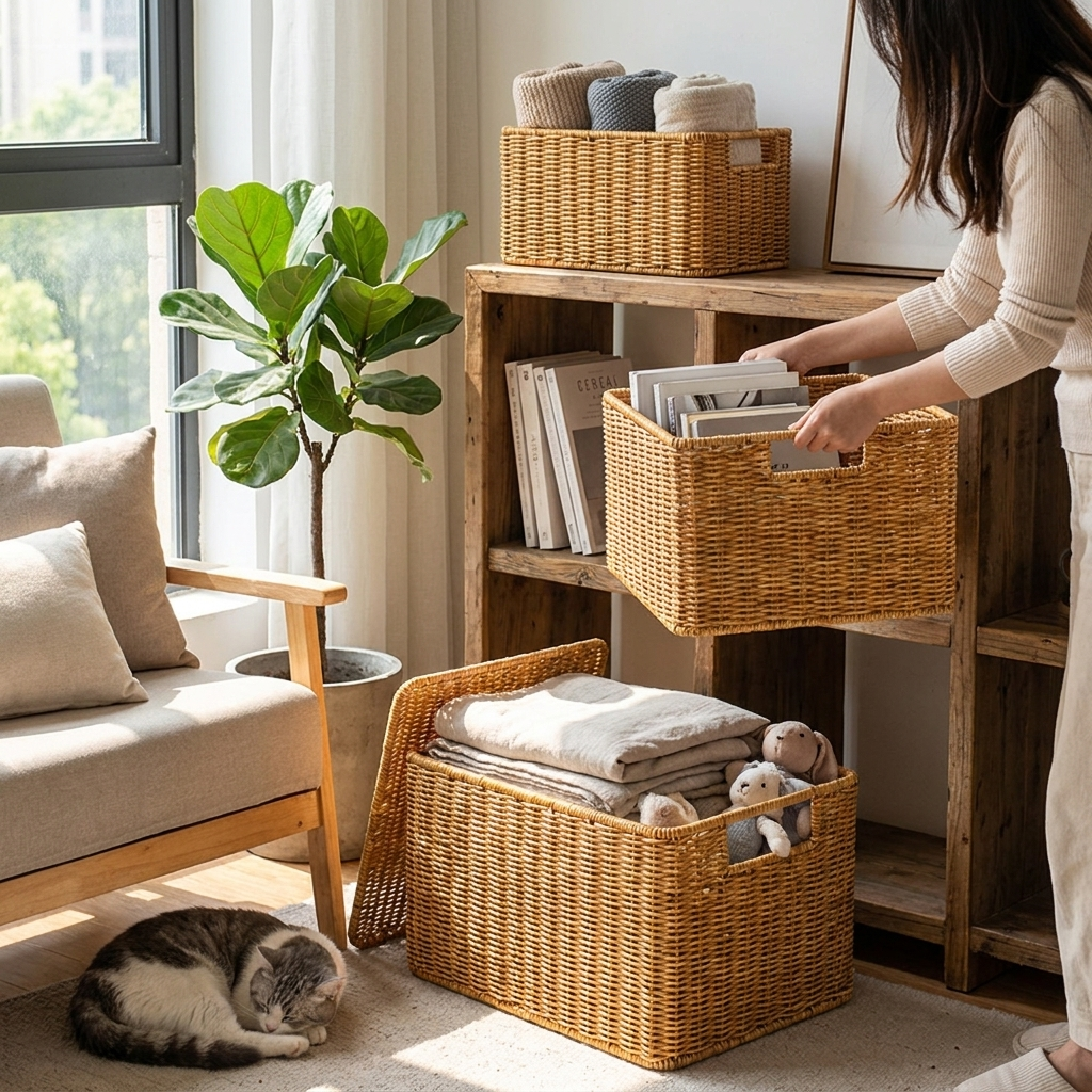 Round Rattan Tray Set — Woven Serving Trays