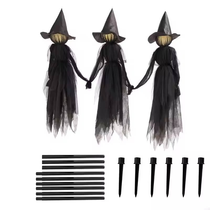 3-Piece Sound-Activated Halloween Witch Decoration