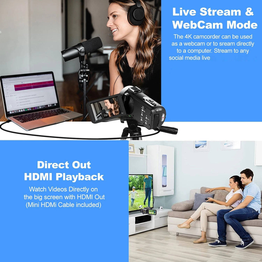 4K Vlogging Camera Camcorder with WiFi (48MP)