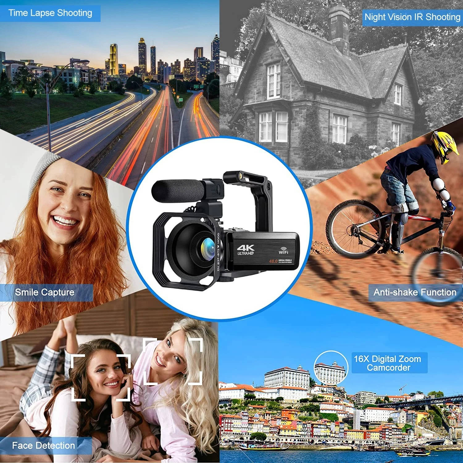 4K Vlogging Camera Camcorder with WiFi (48MP)