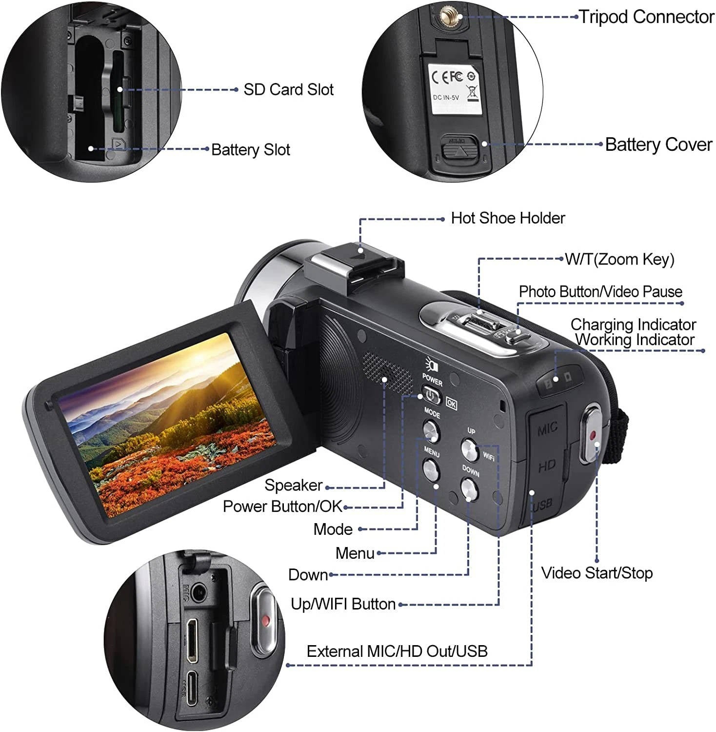 4K Vlogging Camera Camcorder with WiFi (48MP)