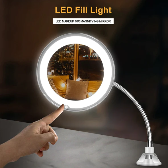 10x Magnifying LED Makeup Mirror with Flexible Arm