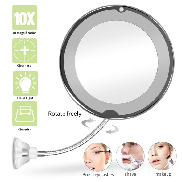 10x Magnifying LED Makeup Mirror with Flexible Arm