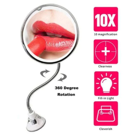10x Magnifying LED Makeup Mirror with Flexible Arm