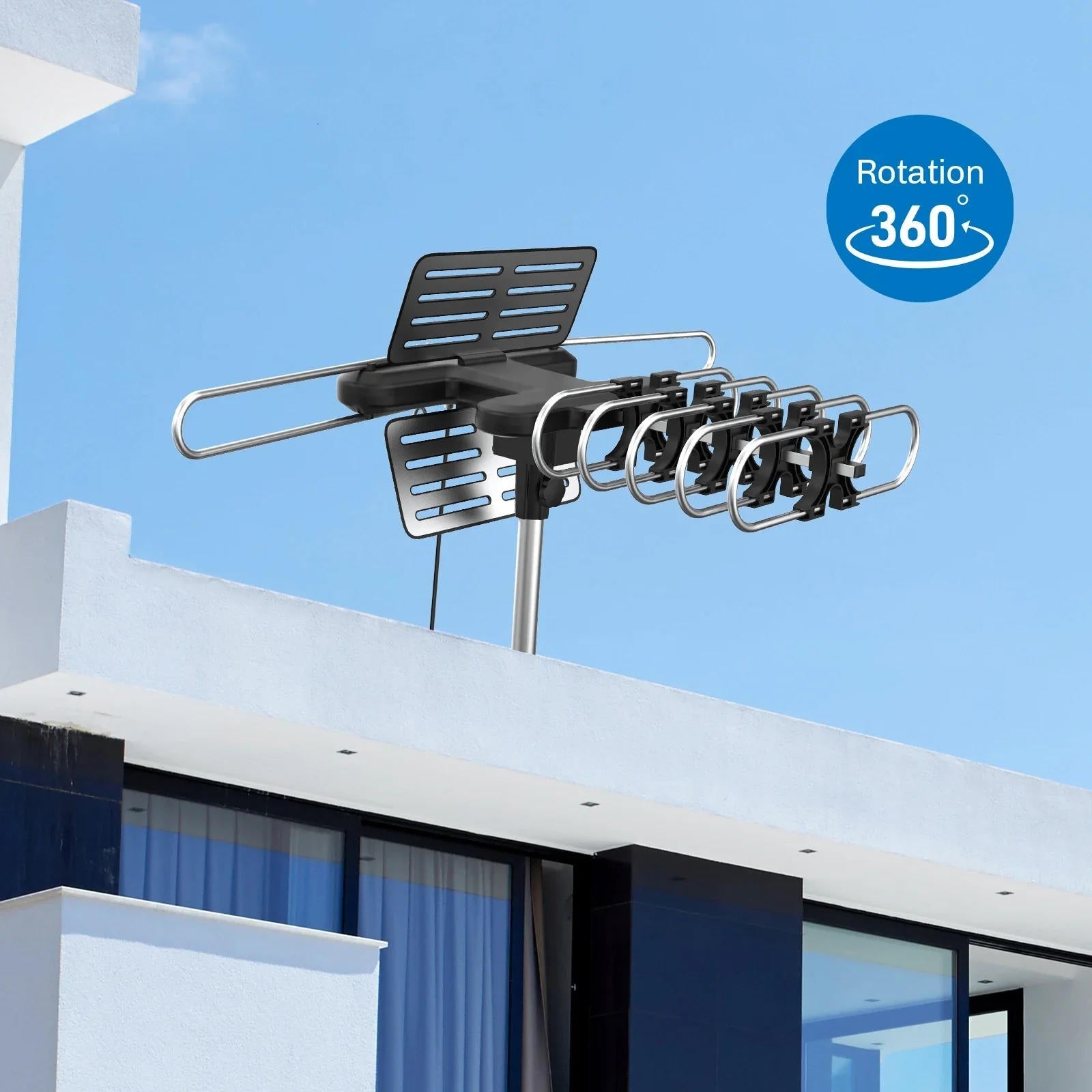 Long-Range Outdoor HD TV Antenna with 360° Motor