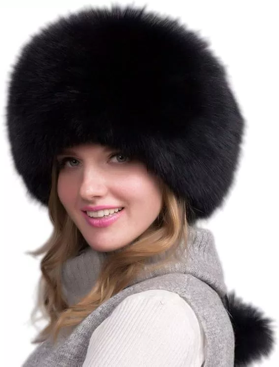 Natural Fox Fur Winter Hat with Earmuffs