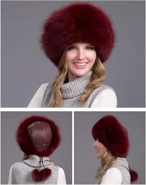 Natural Fox Fur Winter Hat with Earmuffs