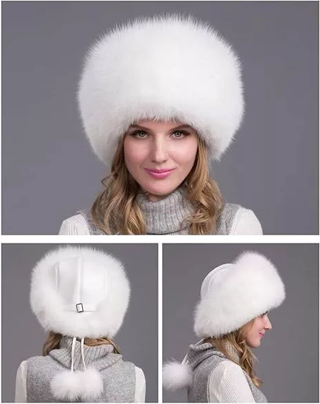 Natural Fox Fur Winter Hat with Earmuffs